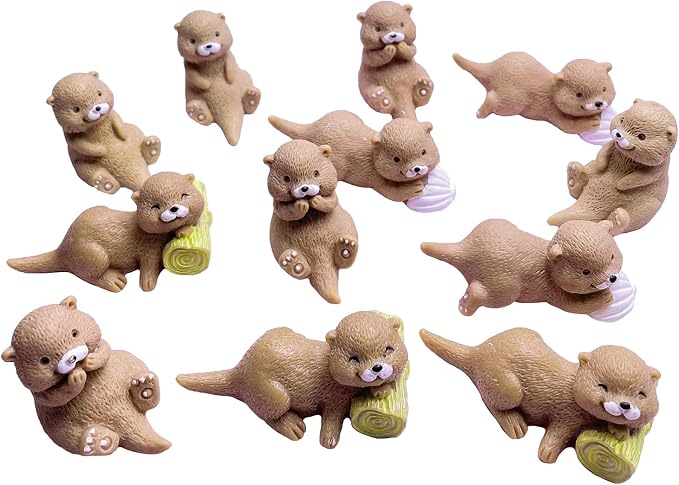 JKanruh 12 Pcs Resin Otters, Miniature Otters Figurines for Cake Decoration Home Terrarium Decoration DIY Crafts