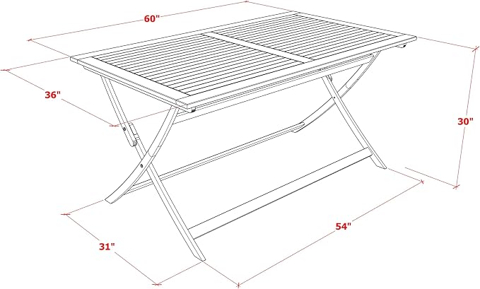 East West Furniture AECM7CWNA 7 Piece Patio Dining Set Consist of a Rectangle Outdoor Acacia Wood Table and 6 Folding Side Chairs, 36x60 Inch, Natural Oil