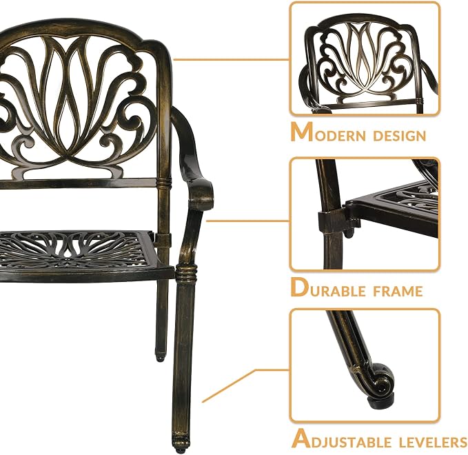 7-Piece Outdoor Patio Dining Set, 60” Rectangular Cast Aluminum Dining Table with Umbrella Hole and 6 Outdoor Dining Chairs, Patio Funiture Set for Backyard, Patio, Garden