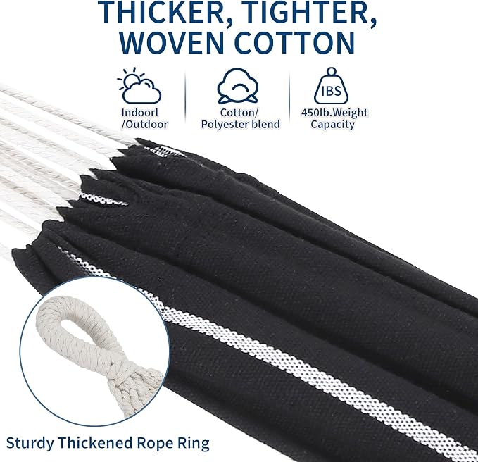 GarveeHome Double Hammock with Stand - Heavy Duty 450lbs Capacity, Portable Cotton Hammock for Two Adults, Indoor & Outdoor Use with Travel Bag, Chasm Stripe Pattern