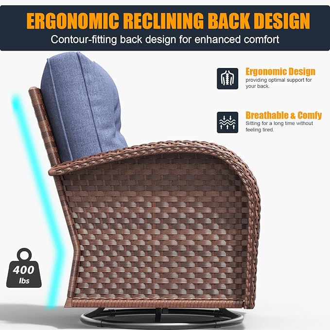 6 Pieces Outdoor Wicker Patio Swivel Rocking Chairs, All Weather Wicker Conversation Set with Side Table