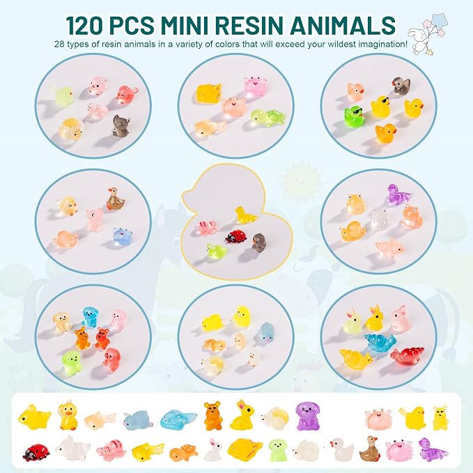 120 pcs Luminous Mini Resin Animals to Hide Glow in The Dark Figures Miniature Little Small Animal Figurines Bulk for Micro Fairy Garden Landscape Accessories Hide Crafts Decor Aquarium
