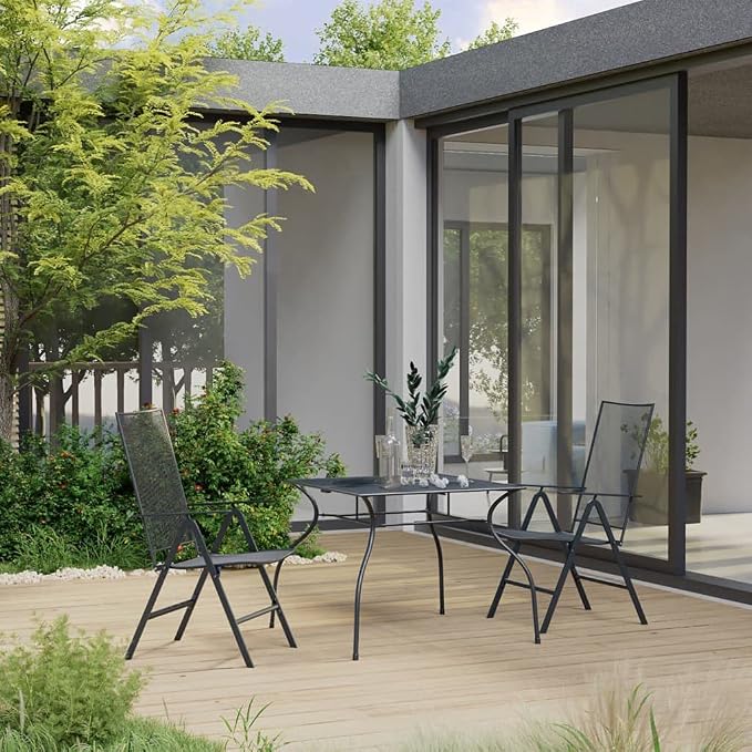 3 Piece Garden Dining Set with Anthracite Powder Coated Steel, Adjustable Reclining Chairs and Stackable Design for Outdoor Patio