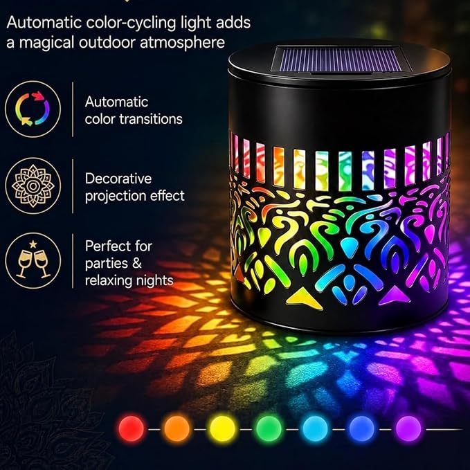 Solar Mandala Lights Outdoor Wall, 7-Color Changing Decorative Solar Mandala Lights, Waterproof Metal Fence Lights for Garden Post Patio Backyard Decor