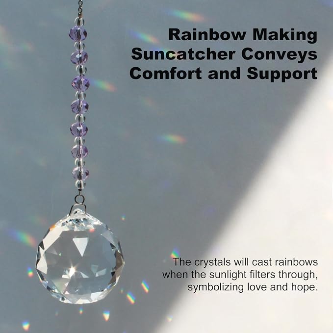 Light By Your Side Rainbow Maker, Sympathy Gifts for Loss of Loved One | Matching Gift Card, Gift Box & Bag | Memorial Gift | Crystal Ball Suncatcher | Bring Comfort, Hope & Love | Serene Lavender