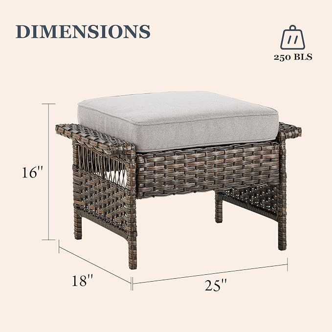 Patio Furniture Set 2 Wicker Patio Chairs 2 PE Rattan Ottomans with Beige Cushions Patio PE Rattan Sofa and Coffee Table Brown Wicker Patio Conversation Set 6pcs for Patio Backyard