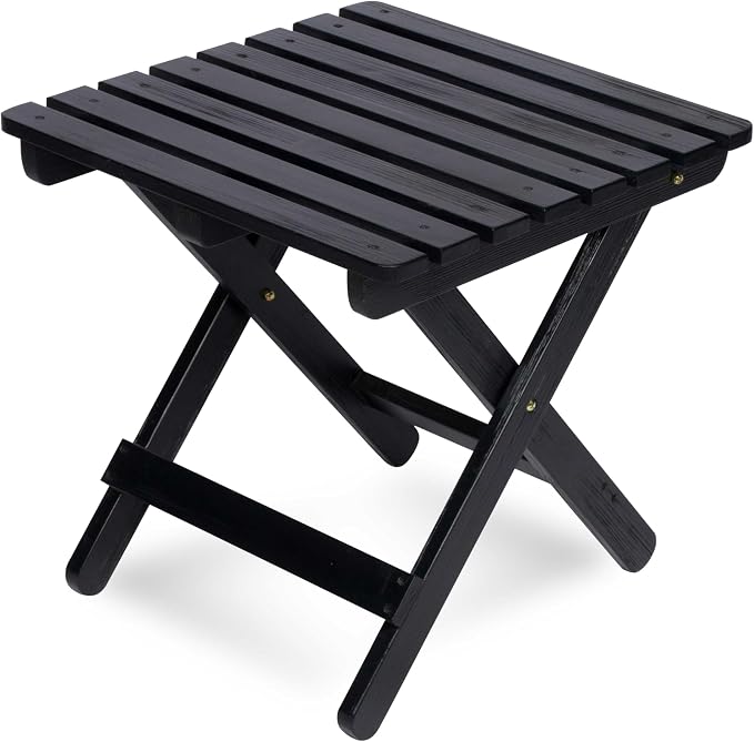 Shine Company Square Wooden Folding Solid Wood Side Table, Outdoor Adirondack Small Patio Table, Black