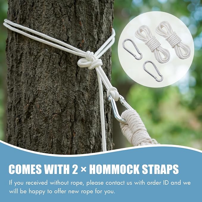 2 Persons Hammock - Portable Camping Bed for Patio, Backyard, Porch, Outdoor and Indoor Use - Soft Cotton Hammock with Carrying Bag