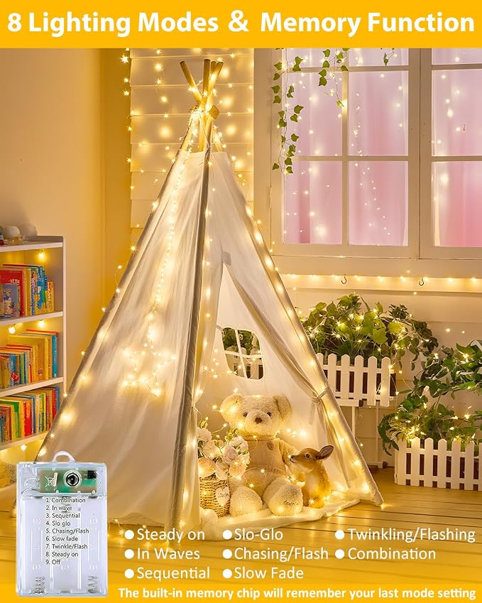 4 Pack 60 LED Fairy Lights Battery Operated with Remote, 20 FT Warm White | Cuttable, 8 Modes, Memory, Dimmable, Waterproof Battery String Lights with Timer for Indoor Outdoor, Christmas Decorations