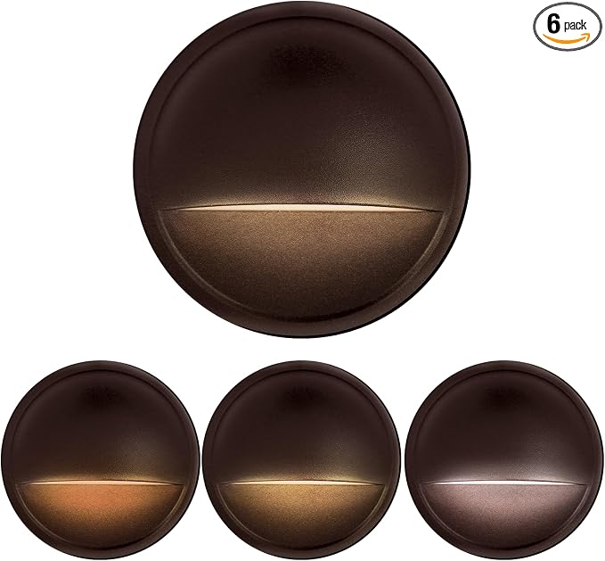 LED Low Voltage Deck Lights Outdoor Waterproof,6-Pack 3CCT Deck Lighting Fixtures Landscape Step,3W,12V-24V AC/DC Die-cast Aluminum Housing Fence Lamp Wired 2700K/3500K/5000K (Brown)