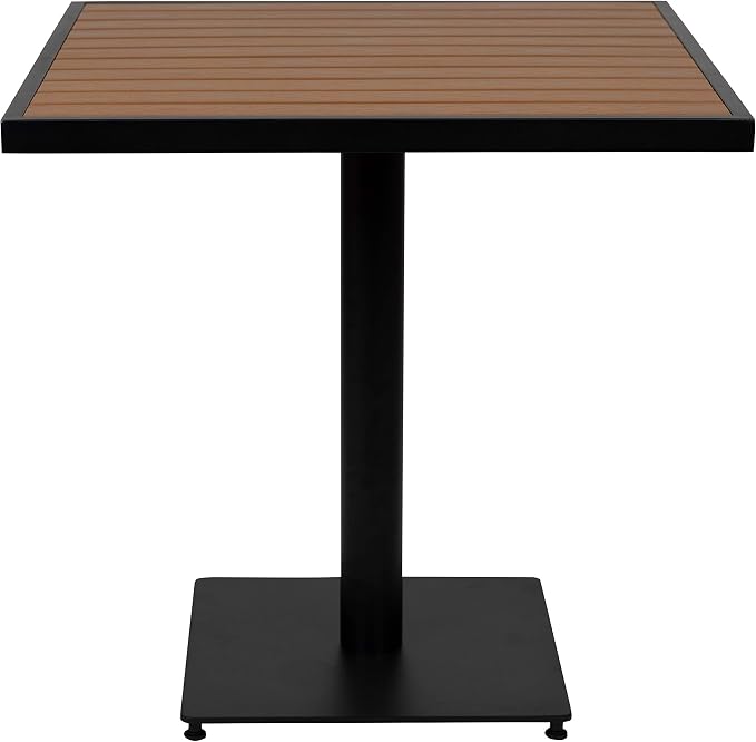 EMMA + OLIVER Outdoor Faux Teak Dining Table with Poly Slats - Square Patio Table