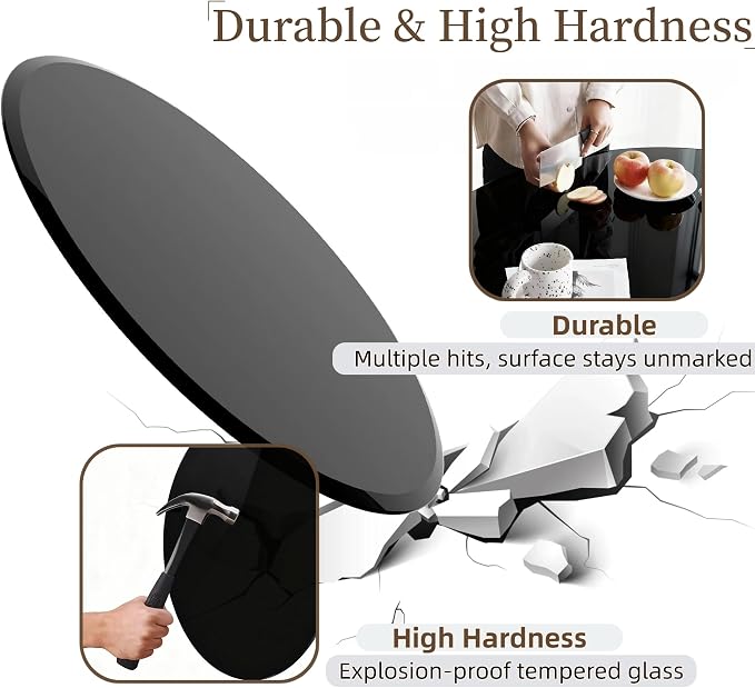 30 Inch Round Black Tempered Glass Table Top, Black Table Surface Protector, Safe 1/4" Thick-Round Polished Edge, Replacement Glass Top for Home, Office, Patio, Outdoor/Indoor