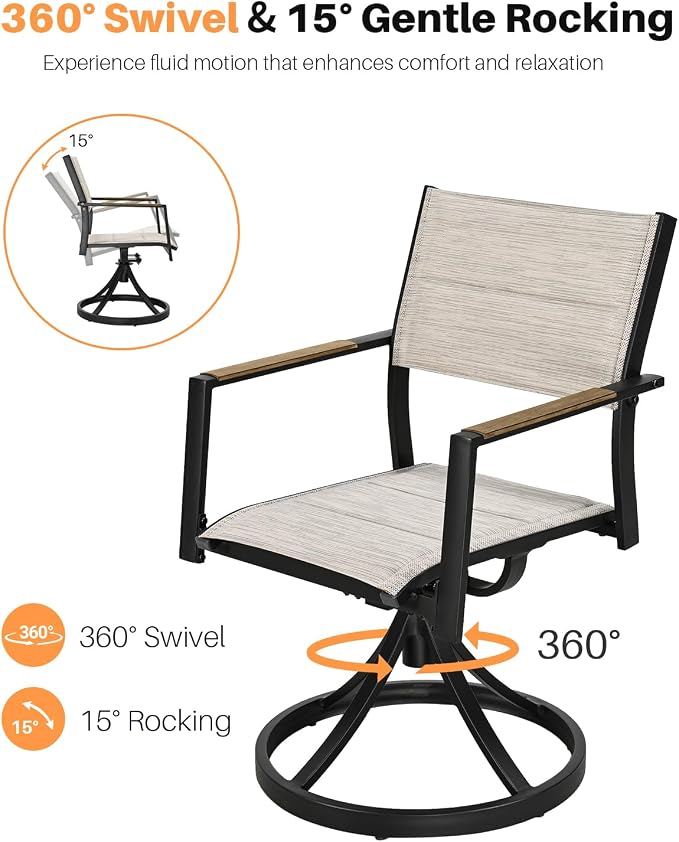 Swivel Patio Chairs Set Set of 2, Never-Rust Aluminum Outdoor Dining Chairs, Patio Swivel Dining Chairs with Upgraded 3D Double-Layer Textilene, Outdoor Swivel Chairs for Deck, Garden, Teak
