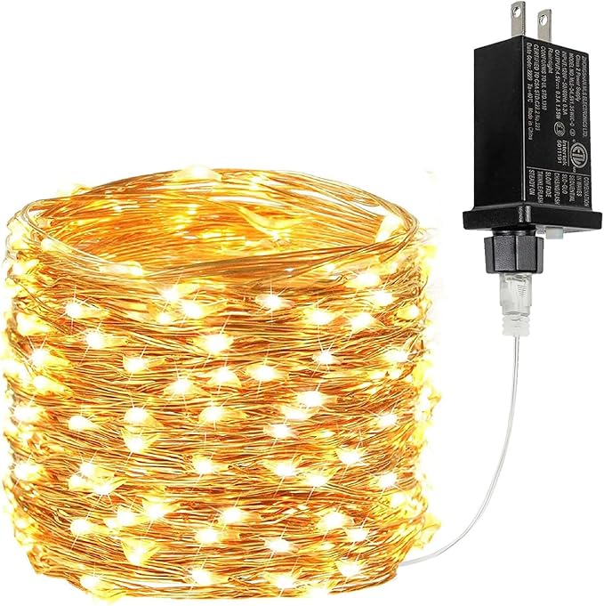 33FT 100 LED Fairy Lights Plug in, 8 Modes Twinkle Lights Warm White | Waterproof String Lights Outdoor Indoor, Memory, Timer, Copper Wire, Christmas Lights for Bedroom Garden Party Holiday Decor