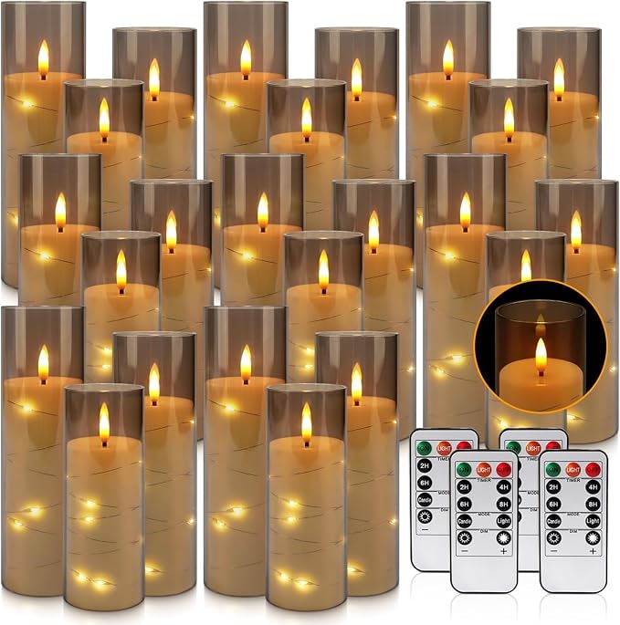 YOROXRG 24 Pack Halloween Decoration Flickering Flameless Candles, Battery Operated LED Candles for New Year, Home Decor, Parties, Wedding,Christmas(D2.2 x H 5" 6" 7") Grey