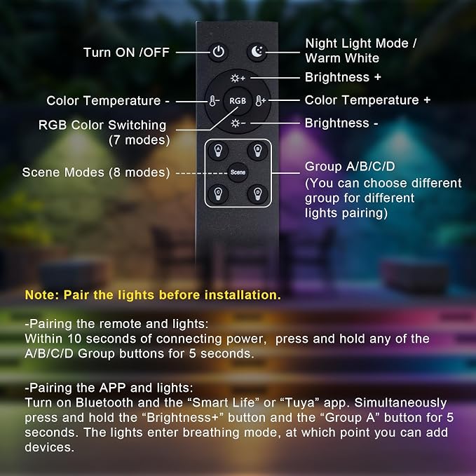 8 Pack 7 Inch RGBCW Retaining Wall Lights, Smart APP/Remote Control | 2700K-6500K RGB Color Changing LED Hardscape Lighting, 5W 500LM 12V AC/DC Low Voltage Outdoor Landscape Light for Step, ETL