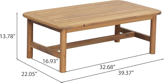 Merax 1 Piece Patio Furniture Set, All-Weather Acacia Wood Rectangular Coffee Table with Sturdy Legs, Outdoor Center Table for Porch, Lawn, Backyard, Balcony Teak