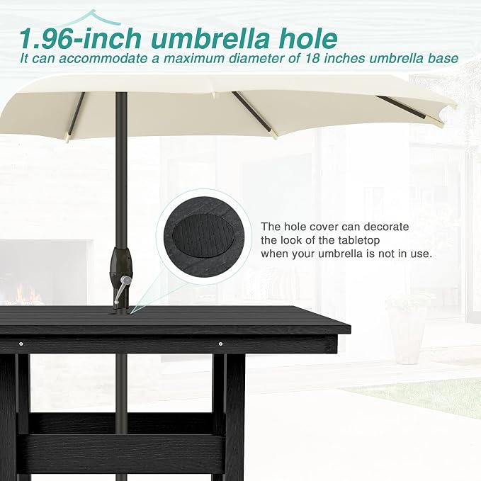 Square Outdoor Dining Tables for 4, HDPE Weather Resistant Patio Dining Table, 35" Outdoor Tables with 1.96" Umbrella Hole for Patio, Balcony, Backyard, Black