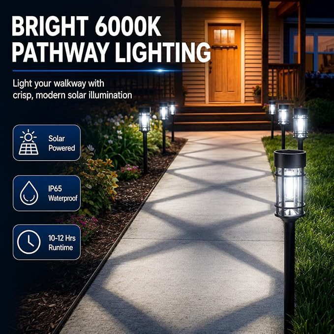 Solar Pathway Lights Outdoor 8 Pack Waterproof Solar Lights for Garden | 21" Metal Glass LED Bright 8-12Hours Long-Lasting Outdoor Solar Lights for Yard, Garden Path Landscape Driveway Walkway