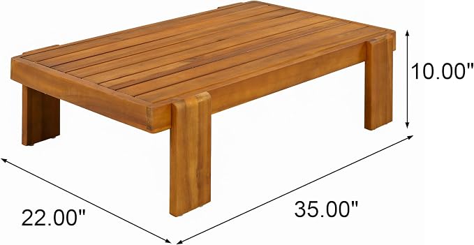 Merax 2 Piece Patio Loveseat & Coffee Table Set with Acacia Wood Frame, Waterproof Cushions & Round Backrest for Garden, Deck & Balcony, Beige+Teak