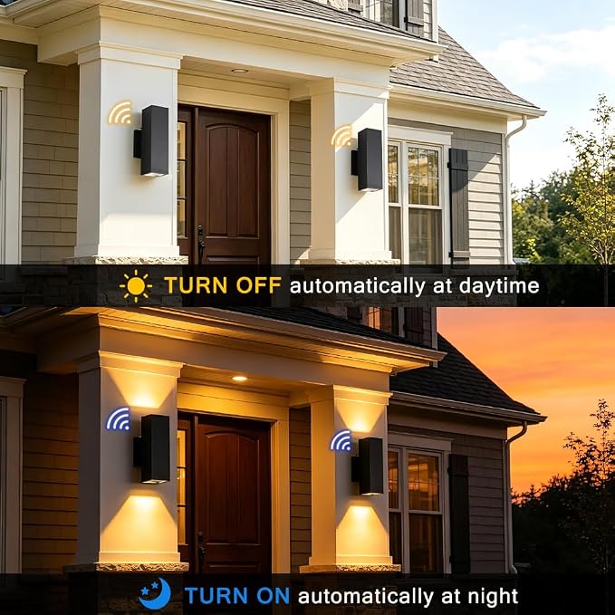 13" Black Square Modern Dusk to Dawn Outdoor Wall Light,2 Pack | E26 Base,UL listed,Aluminum Up and Down Lights Outdoor Exterior Wall Light Fixture Porch Light for House Garage Patio Garden