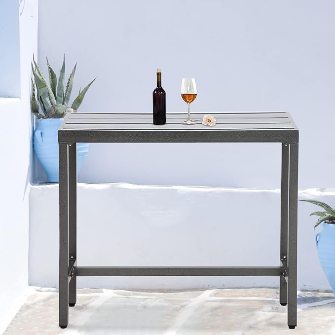 Outdoor Patio Counter Height Bar Table, 55" Rectangle for Patio, Garden, Yard, Balcony, Poolside