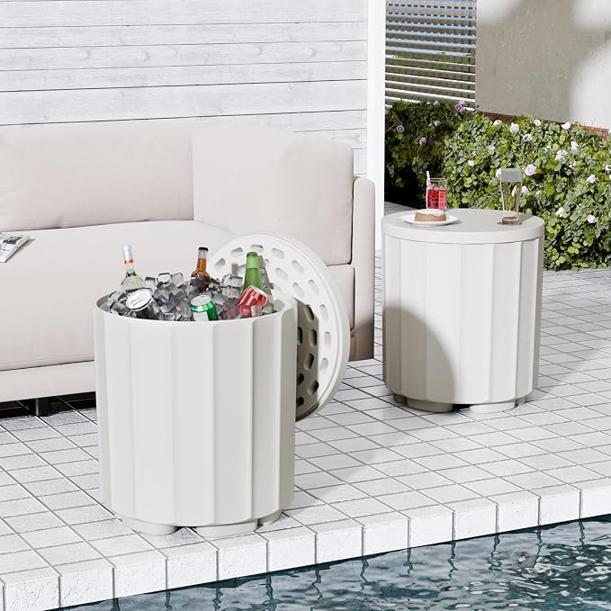 FONTOI Outdoor Cooler Side Table 2 Pack, 2 in 1 Ice Chest Side Table,as Cooler Side Table,Cooler Table for Patio, Parties Picnics, Beach