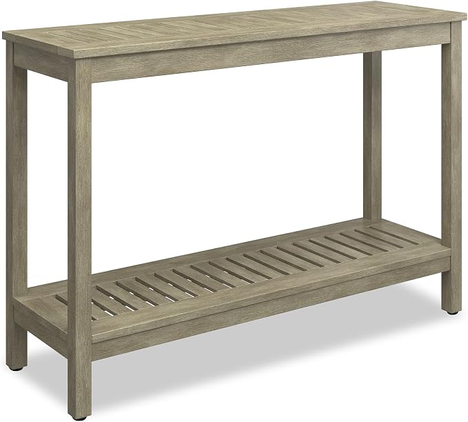 DTY Outdoor Living Eucalyptus Wood Console Table, Two-Shelf Outdoor Buffet, Driftwood Gray Weather-Resistant Finish