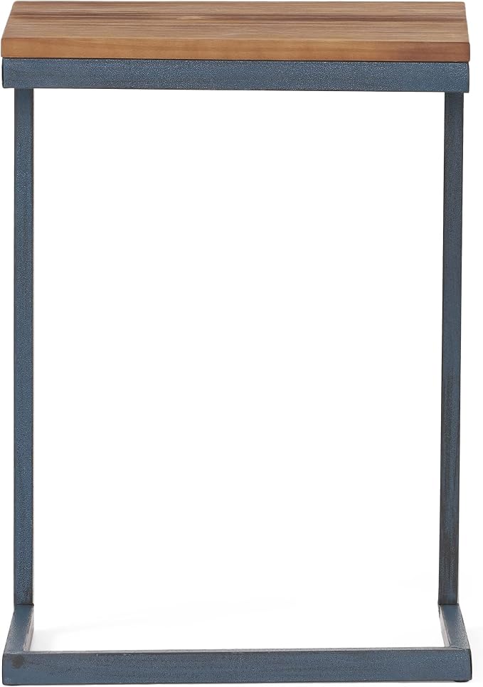 Christopher Knight Home Kora Outdoor Firwood C-Shaped Accent Table, Antique / Black With Blue
