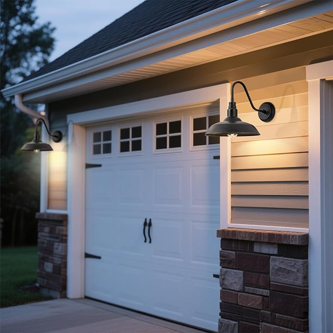 10in Dome Gooseneck Outdoor Light Fixture Bronze Exterior Barn Porch Door Light Fixture with Wall Mount 2 Pack Farmhouse Outside Garage Barn Wall Sconce Light for Balcony, House, Patio