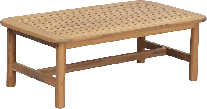 Christopher Knight Home Jun Patio Acacia Wood Coffee Table, Solid Wood Outdoor Table for Patio Furniture Set, Slat Panel Rectangular Top, Light Teak