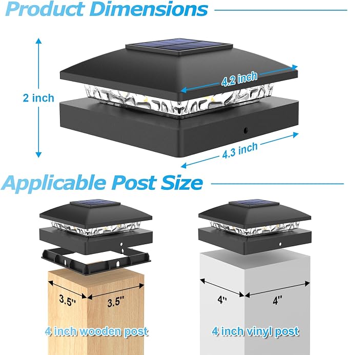 VOLISUN 4x4 Solar Post Cap Light 12pack,Solar Fence - Post Lights Outdoor Waterproof for Wooden/Vinyl Post,Black Deck Post Cap Light Solar Powered with Warm White for Garden/Patio/Porch