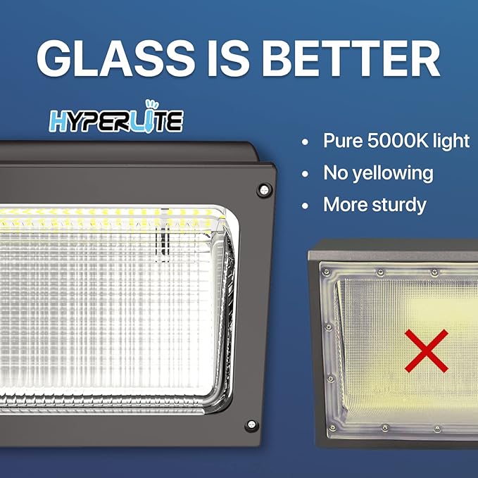 HYPERLITE LED Wall Pack Light 120W with Dusk to Dawn Photocell and Glass Lens LED Security Flood Commercial and Industrial Outdoor LED Wall Lights Out Door for House Warehouses UL Listed