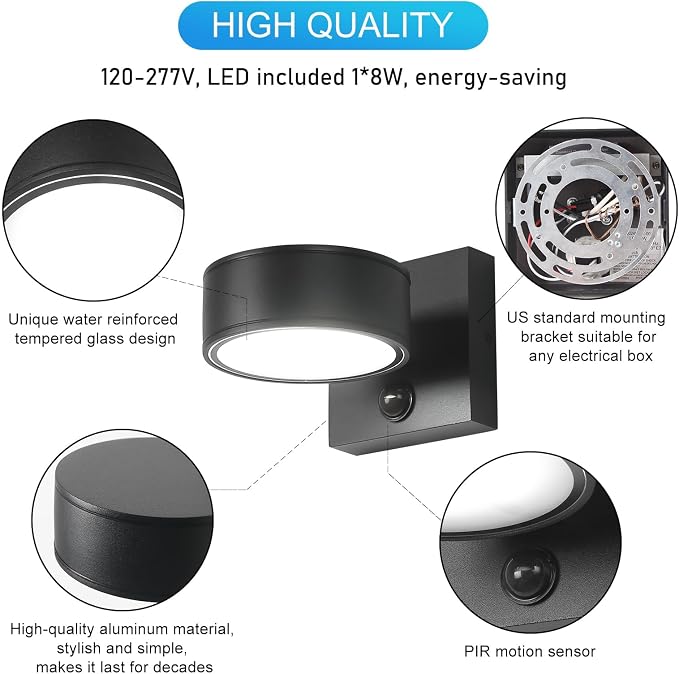 Motion Sensor Outdoor Lights, Aluminum Outdoor Wall Sconce, LED Porch Lights, Exterior Lighting fixtures, Waterproof 3000K/4000K/5000K Front Porch Light for Garage Enterway