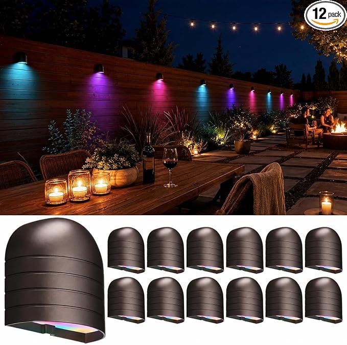 LEONLITE 12-Pack RGBCW Low Voltage LED Deck Lights, Color Changing | 5 Color Changing Modes, CRI90, 12-24V AC/DC, Anti Glare Step Railing Light, Fence Down Light, IP65, Oil Rubbed Bronze