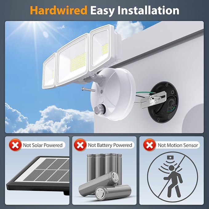 Onforu 80W LED Dusk to Dawn Flood Lights,8000LM White Exterior Security Outdoor Lighting,IP65 Waterproof Outdoor 3 Adjustable Heads Photocell Light Fixture,6500K Floodlight for Garage,Patio,Yard
