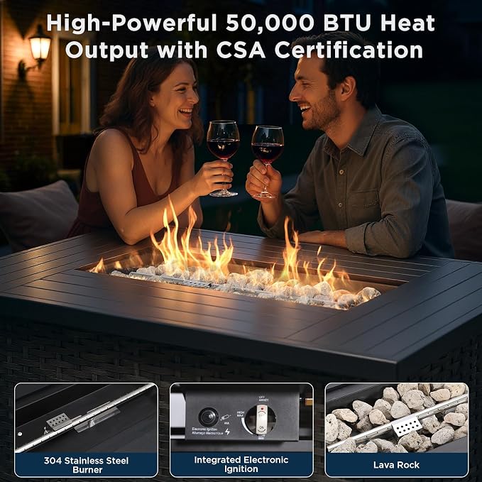 Patio Furniture Set with 42.5" Fire Pit Table-10 Pieces All Weather Wicker Outdoor Furniture with High Back Swivel Patio Chairs Set of 4 Outdoor Patio Conversation for Deck Garden Blue/Gray