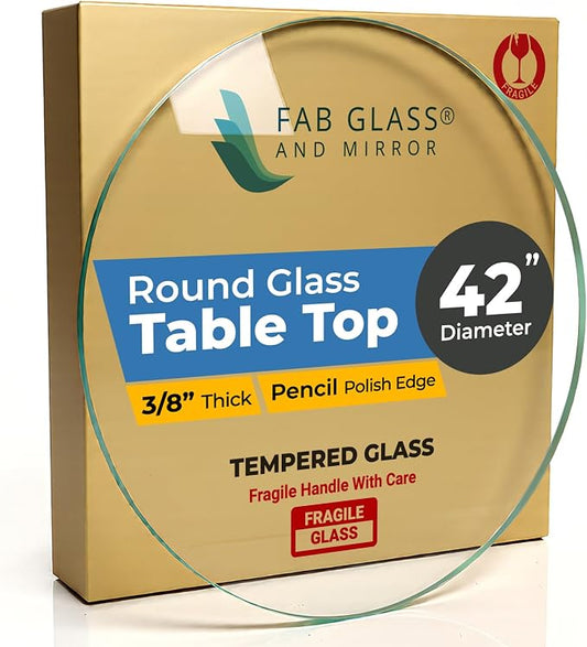 42" Inch Round Glass Table Top 3/8" Thick Pencil Polish Edge Tempered by Fab Glass and Mirror