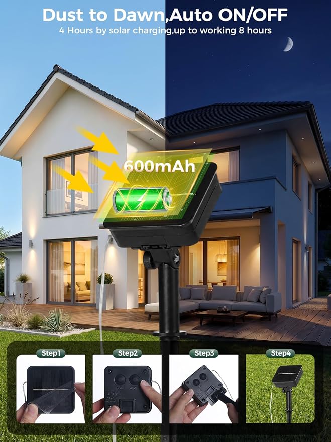 Solar String Lights for Outside,33FT 100LEDs (2 Pack) Solar Fairy Lights,Waterproof 8 Modes Outdoor String Light for Patio Garden Backyard Tree Balcony Christmas,Green Wire,Warm White