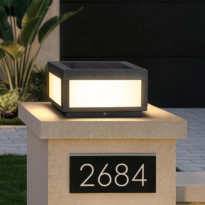 MVBT 12" Solar Post Lights Outdoor, Square Pillar Light, Large Column Light | 3000K LED Modern Column Light, Solar Power Aluminum Waterproof Post Lamp, Dusk to Dawn Lantern for Driveway Entrance Pillars