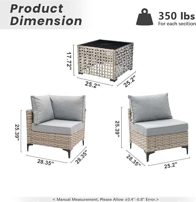 Outdoor Patio Furniture Sets,5 PCS Patio Conversation Set Outside Rattan Sectional Sofa with Coffee Table Fit Backyard Porch Garden Poolside Balcony