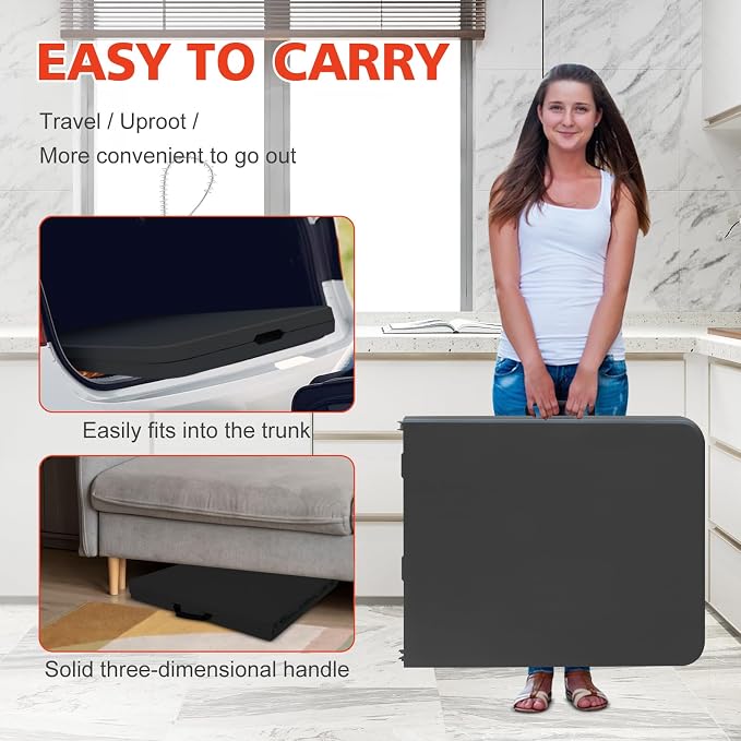 Portable 6Ft Folding Table, Heavy Duty Plastic Fold-in-Half Utility Foldable Dining Table, Multi-Purpose Plastic Folding Table with Carrying Handle for Camping and Party Indoor/Outdoor (Black)