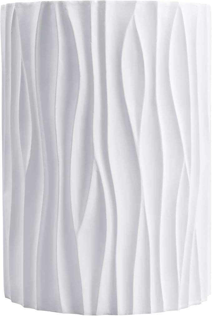 Modern White Outdoor MGO Side Coffee Table with Wavy Fluted Design 15.75" Round, 21.97" H, Assembly-Free for Patio, Garden, or Balcony White