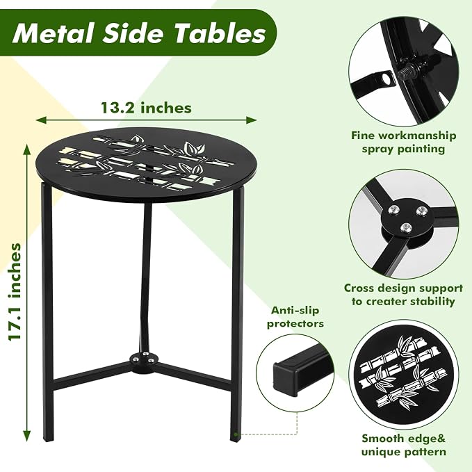 Party Zealot Set of 2 Small Round Metal Side Tables, 13-Inch Black Outdoor End Tables for Patio, Balcony, Porch or Garden – Weather-Resistant Corner Coffee Table for Small Spaces & Indoor Plant Stand