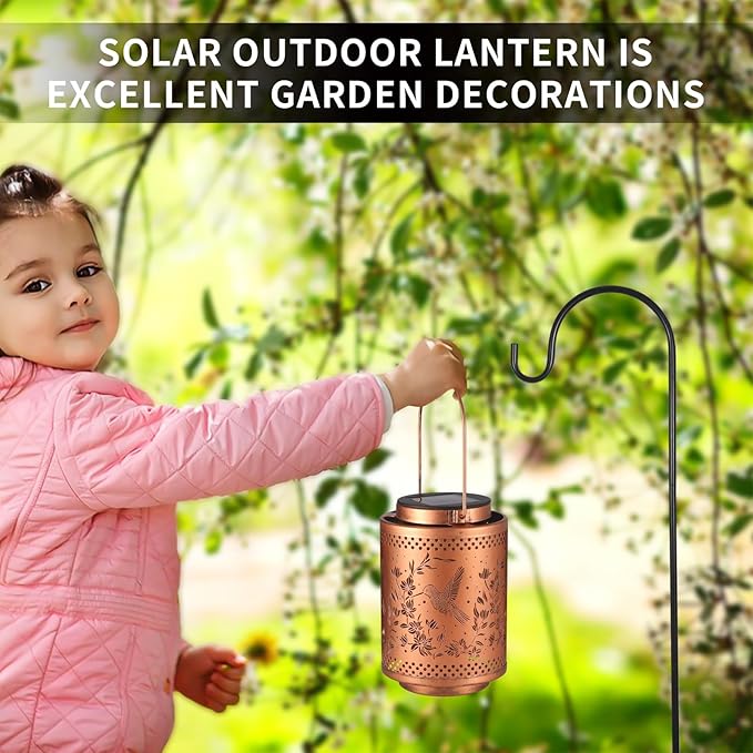 2 Pack Hummingbird Solar Lanterns Garden Decor Birthday Gifts for Women | Metal Hanging Solar Lights Waterproof Outdoor Decoration for Outside LED Lanterns for Yard Gifts for Mon Grandma