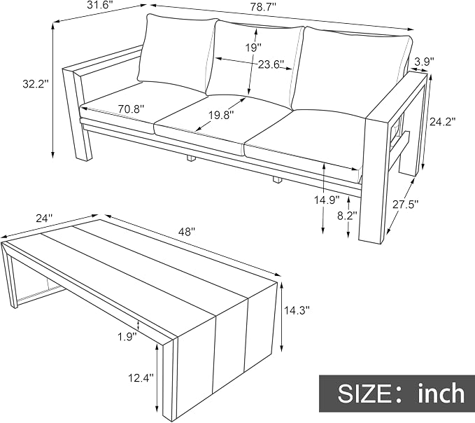 4 Pieces Patio Sofa Set Outdoor Seating Group 5-Person Sofa Set Outdoor Conversation Set with Cushions and a Coffee Table for Garden, Backyard,Balcony,Poolside (Light Teak#50)