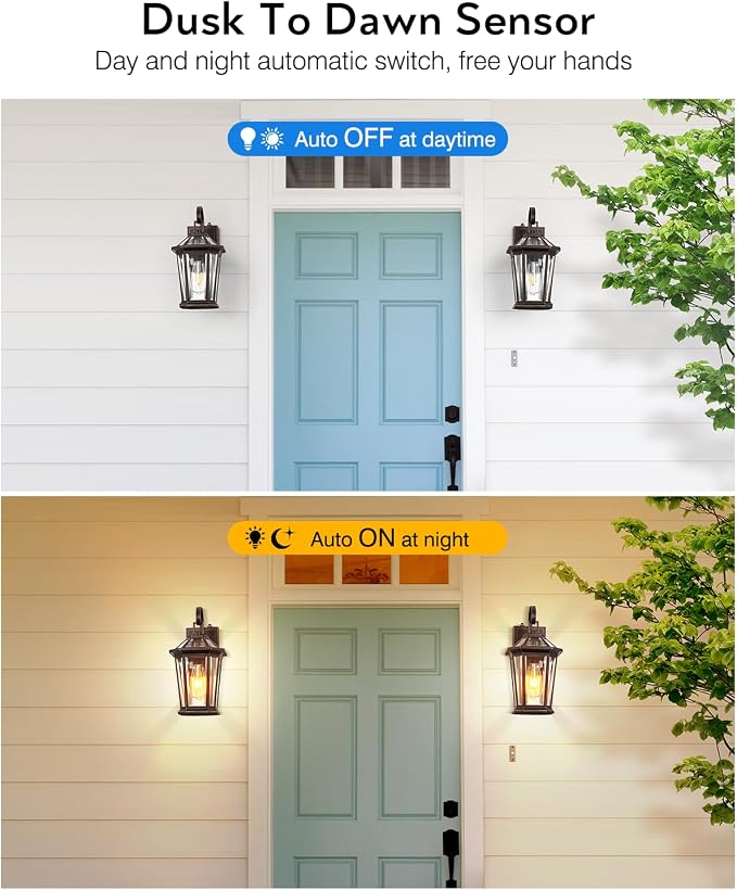 VIANIS Outdoor Wall Lights, 2-Pack Dusk to Dawn Outdoor Lighting, Rustproof Exterior Lighting Fixtures, Farmhouse Oil-Rubbed Bronze Exterior Wall Light, Waterproof Porch Light Fixture with E26 Soket