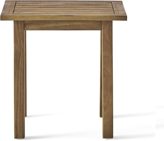 Acacia Wood Outdoor Side Table, Weather Resistant Slatted Design Patio Coffee End Table, Decorative Decorated Accent Table for Balcony Beach Poolside, Natural Stained (Natural Stained + Acacia Wood)