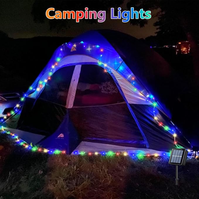 QITONG Multicolor Trampoline Lights, 66ft 200 LED Solar Rope Lights Outdoor Waterproof, Fairy Lights in Clear Thin Tube with 8 Modes