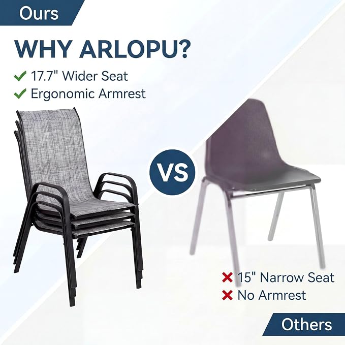 Arlopu 5 Piece Outdoor Patio Dining Set (Umbrella not Included), Porch Furniture with 4 Textline Chairs, 1 Square Glass Table for Garden, Backyard and Poolside, Lawn (Grey)